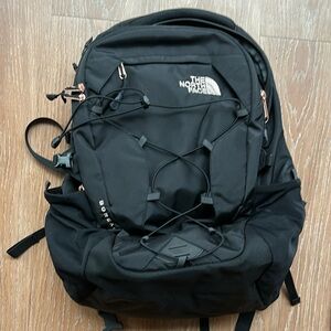 North Face Black with rose gold zipper bookbag